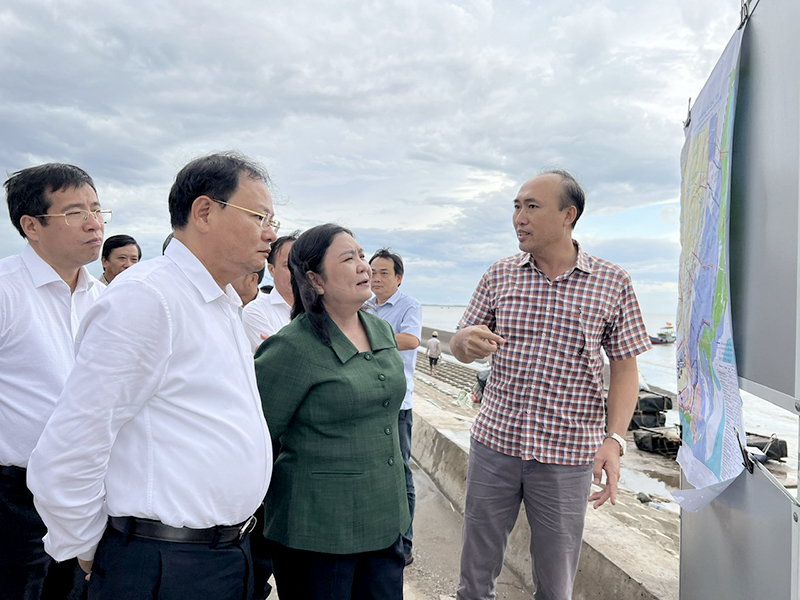 Deputy Minister of MONRE Le Minh Ngan inspects coastal erosion prevention project at Con Nhan, Ba Tri, Ben Tre
